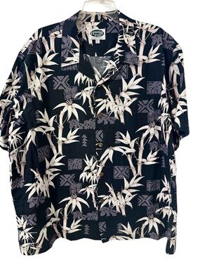 Hawaiian Island Brand vintage black/white tropical print aloha shirt